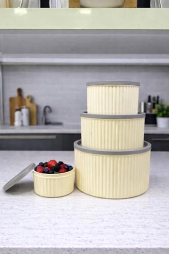 4 Lü Yuvarlak Saklama Kabı Seti Çizgili Desenli BPA İçermez 3 LT 1.8 LT 1 LT 0,55 LT Buzdolabı Düzenleyici Mikrodalga ve Derin Dondurucu Uyumlu BPA İçermez Sağlıklı Erzak Kabı (KREM YUVARLAK 4 LÜ SET) - Görsel 3