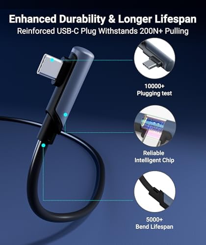 Bağlantı Kablosu 16 FT Quest2/Quest Pro/Pico 4 Aksesuarları ve PC/Steam VR, Yüksek Hızlı PC Veri Transferi, VR Kulaklık ve Oyun Bilgisayarı için USB C Kablosu, Siyah