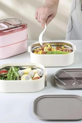 Alternative view of 1000ml Lunchbox Çift Katlı 3 Bölmeli Çelik Sefer Tası Yemek Kutusu (Lacivert)