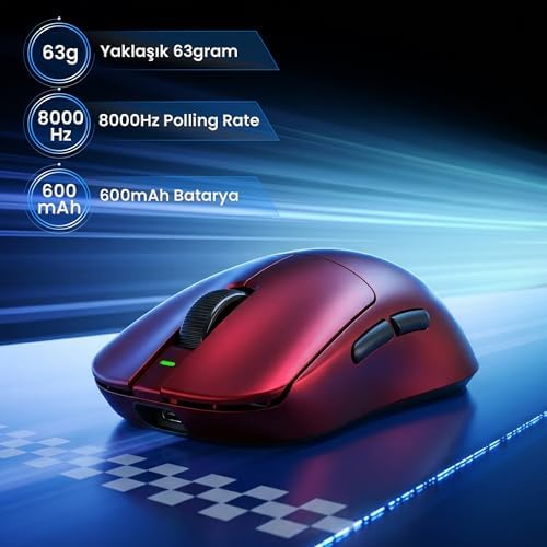 Alternative view of Aula V9 Ultra Plus 42000 DPI PAW3950 Sensör 8000Hz Tri-Mode Kablosuz Oyuncu Mouse RGB Omron Switch Lightweight E-Spor Gaming Mouse Kırmızı