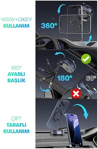 SOGUD MagSafe Manyetik Araç Telefon Tutucu Vakumlu Vantuzlu, 360° Döner Telefon Standı, Güçlü N52 Mıknatıs,iPhone   ile Uyumlu - [NOT - SORUN YAŞAYANLAR ÖNCE BİZE YAZSIN]