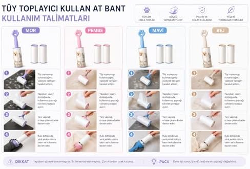 Kedi Patili Tüy Toplayıcı Sticky Roller Seti – 60 Yapraklı Güçlü Yapışkanlı Kullan At Bant + 2 Adet Yedek Rulo – Evcil Hayvan Tüyü, Toz ve Kıl Temizleyici Pratik Rulo (Mavi)