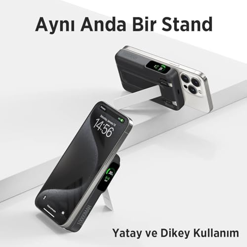 Alternative view of TPB16 10000 mAh OLED Ekranlı Manyetik Kablosuz Powerbank 20W PD Hızlı Şarj ve 15W MagSafe Siyah
