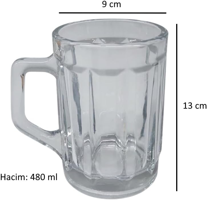 Orta Boy Bira Bardağı Kulplu Cam Bira Bardağı 480 ml - Görsel 3