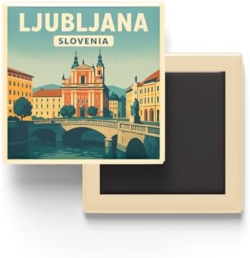 Ljubljana Slovenya - Eski Şehir - Baskılı Buzdolap Magneti Kare 9x9 cm