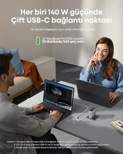Alternative view of 140W USB-C Şarj Cihazı, 4 Bağlantı Noktalı, Çoklu Cihaz Hızlı Şarj Gücü, Gelişmiş GaN Güç Kaynağı, Dokunmatik Kontrol, Gümüş - B2697