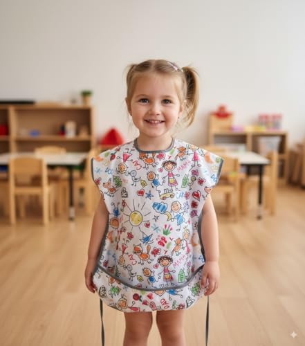 Family 3-6 Yaş Kısa Kollu Sıvı Geçirmez Önlük, Makinede Yıkanabilir, Boya, Oyun ve Yemek Zamanı