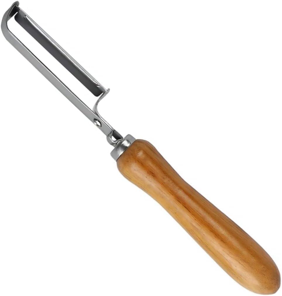 Paslanmaz Çelik Sebze Soyacağı, Ergonomik Ahşap Saplı Meyve ve Sebze Soyma Bıçağı, Patates, Havuç, Salatalık ve Elma İçin Mükemmel Mutfak Aracı - Görsel 3