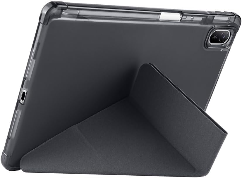 Galaxy Tab A9 Plus ile Uyumlu Akıllı Kılıf, Kalem Bölmeli Lansman Antrasit Origami Standlı Darbe Emici Şeffaf Arka Kapaklı Ultra İnce Popüler Tablet Kılıfı