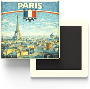 Alternative view of Fransa Paris Şehri Temalı Vintage Buzdolap Magneti – 9x9 cm