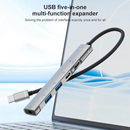 CR15 5in1 Type-C'den 2ad Type-C, 2ad USB A Çoklayıcı 3,5mm Kulaklık Çıkışlı USB C Adaptör Alüminyum Kasa - Görsel 3