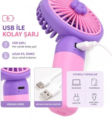 Talky Şarjlı Mini El Fanı USB Taşınabilir Sessiz Masaüstü Vantilatör 3 Kademe Soğutucu Pervane Multicolor Karışık Renk