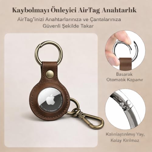 Apple AirTag Deri Anahtarlık, Haiki Gerçek Deri, Airtag Anahtarlık Deri