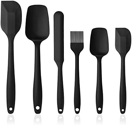 Vicloon Silikon mutfak yardımcısı, 6 adet silikon spatula, çorba kaşığı, fırın fırçası, spatula, ısıya dayanıklı ve yapışmaz, paslanmaz çelik ve dikişsiz tek parça tasarım (siyah) - Görsel 3