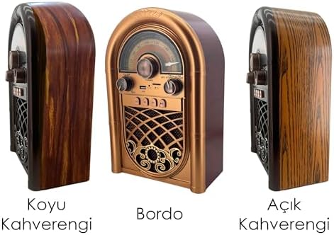Retro Radyo Taşınabilir Bluetooth Speaker Ve Hoparlör Ahşap Kaplama Klasik Antika Tarzı İç ve Dış Mekan Multiband USB Girişli Dekoratif Klasik Radyo R-1950-BTL (Bordo R-1950-BTL) - Görsel 3
