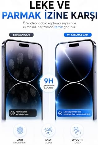 iPhone 14 Pro ile Uyumlu 9H Kırılmaz Cam, Temperli Cam, Şeffaf, Parlak Yüzey - Görsel 3