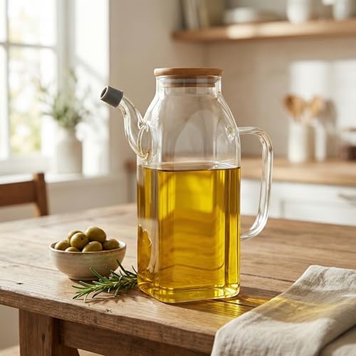 1000ml Bambu Kapaklı Cam Yağlık ve Sirkelik – Dayanıklı ve Şeffaf Sıvı & Mutfak İçin Hassas Sıvı Ölçüm ve Saklama Çözümü 1000ml - Cam Sürahi Sıvı Ölçü Kabı - Görsel 3