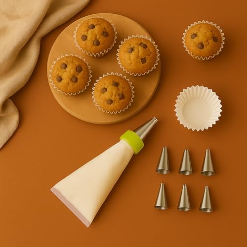 Alternative view of Krema Sıkma Torbası Seti (9 Çelik Uç + 100'lü Renkli Muffin Kağıdı) – Pasta Süsleme ve Cupcake Yapımı İçin Pratik Set