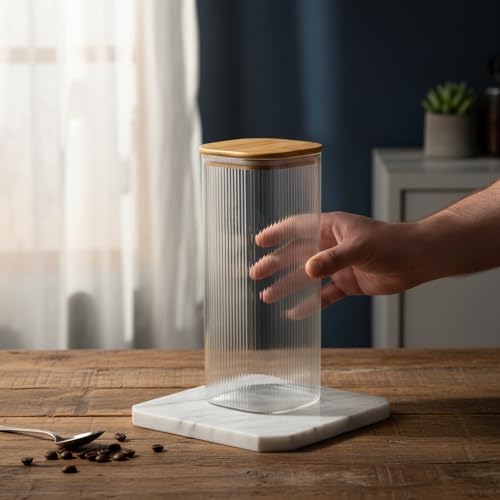 Alternative view of 10x25 cm Bambu Kapaklı Kare Cam Saklama Kavanozu - Vakumlu Dev Boy Şeffaf Erzak Kabı Spagetti Makarna Bakliyat Kutusu ve Kiler Düzenleyici Organizatör