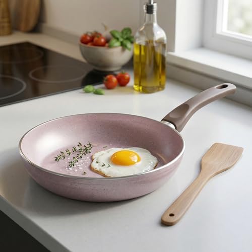 Buz 24 cm Tava - Shadow Krem Kırçıl Granit Efektli Yanmaz Yapışmaz Günlük Kızartma ve Omlet Tavası - Görsel 3