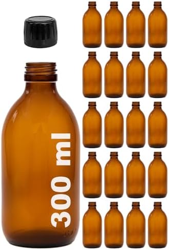 Amber Ecza Şişesi, 300 ml, Kahverengi Cam, Plastik Contalı Kilit Kapak, Hava ve Sıvı Sızdırmaz, 28mm Ağız Çaplı, Parfüm Demlemek İçin Uygun, 20 Adet (300 ml, Siyah Kapak) - Görsel 2