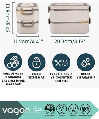 2000ml Lunchbox 2 Katlı 3 Bölmeli Mini Kaseli Çelik Sefer Tası Yemek Kutusu (Lacivert-Sarı) - Görsel 3