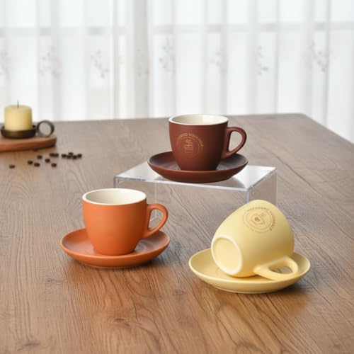 Porselen Fincan ve Tabak Seti 200 ml - Özel Kutulu Asorti Renkli (Pastel Tonlar) Altın Yaldız Detaylı Hediyelik Fincan (1 Kişilik) - Görsel 3
