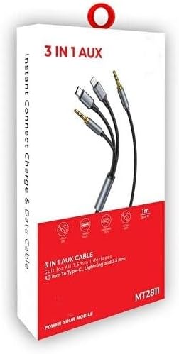 3in1 Type-C, Lightning ile Uyumlu to 3.5mm Örgülü Aux Kablosu 1m MT2811 (Tak Çalıştır)