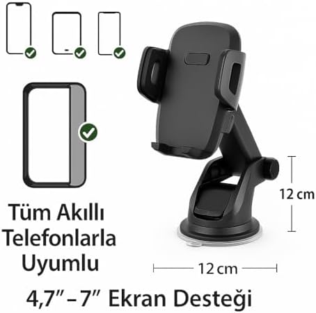 Alternative view of Araç Telefon Tutucu – 360° Döner, Teleskopik Kollu, Torpido & Cam Üstü Vantuzlu, Uzunluk Ayarlı Oto Telefon Standı