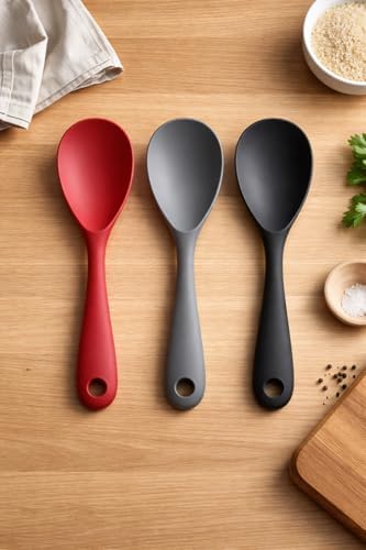 Isıya Dayanıklı Silikon Pilav Kaşığı Yanmaz Yapışmaz Esnek Mutfak Kaşığı Ergonomik Saplı Çizmez Tencere Uyumlu BPA Free Asorti Renkli Dayanıklı Uzun Ömürlü Kullanım - Görsel 3