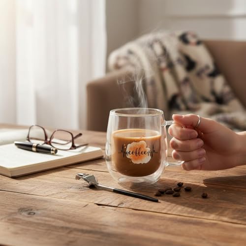 2 Adet Odi Home Çift Cidarlı Cam Kupa Bardak Double Wall Kulplu Bardak 250 Ml