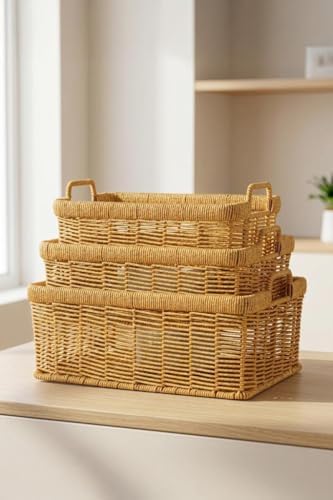 3'lü Hasır Rattan Organizer Sepet - BB6064