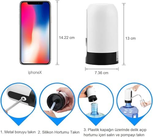 Şarjlı Damacana Su Pompası – USB ile Şarj Edilebilir, Otomatik Tek Motorlu Su Pompası, Taşınabilir , Damacana Su Çekme Cihazı - Görsel 3