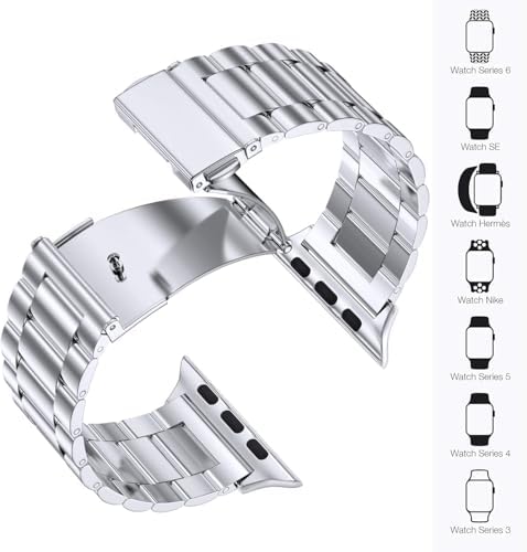Apple Watch ile Uyumlu Premium Metal Kordon Paslanmaz Çelik Materyal 42-44-45-46-49 mm için (Gümüş) - Görsel 3