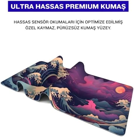 Alternative view of 8 Farklı Desenli Baskılı Model Black Deer XXL Gaming Mouse Pad 90x40 cm – Dikişli Kenar, Kaymaz Taban, Dijital Tasarım, Hassas Takip, Ultra Geniş Oyuncu Mousepad (Japon Dalgası 90x40 cm)