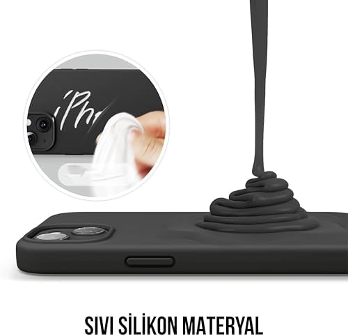 iPhone 13/14 Kılıf İnce Sıvı Silikon 3 Katmanlı Tam Kaplamalı Yumuşak Jel Kauçuk Kılıf Kapak (Siyah) - Görsel 3