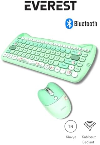 Km-6285 Catty Mini Wireless-Bluetooth Kablosuz Ultra Sessiz Özel Tasarımlı Q Klavye Mouse Set Yeşil