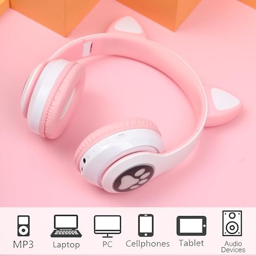 Kedili Patili A KALİTELİ Kulaküstü Bluetooth Kulaklık Cat Kadın Kız Yetişkin Mikrofonlu Işıklı Kablosuz Kulaklık + AUX Hediye - Görsel 3