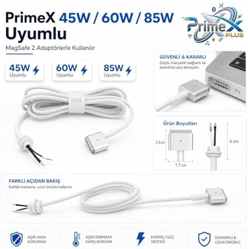 Alternative view of PX-MAC2 MagSafe 2 Güç Adaptörü Kablosu, Apple MacBook A1425 A1435 A1465 A1502 Uyumlu, 5 Pin T Stili Manyetik Şarj Tamir Kablosu, 45W 60W 85W Adaptör İçin, 1.8 Metre