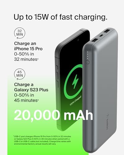 USB C Taşınabilir Şarj Cihazı 20000mAh, 20K Powerbank, USB Type C Giriş Çıkış Portu ve 2 USB A Portu, USB C - A Arası Kablo Dahil iPhone, Galaxy, Pixel, iPad, AirPods vb için – Uzay Grisi - Görsel 3