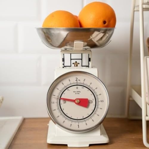 Tasarım Analog Mutfak Terazisi - 2 Kg Kapasiteli Mekanik Gıda Tartısı - Çıkarılabilir Gümüş Kaseli ve İbreli Vintage Mutfak Tartısı