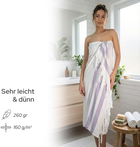 Lila 2'li - 90 x 180 cm - İnce & Transparan - Kadınlar için İpeksi Yumuşak Peştamal - Bambu & Pamuk Karışımı - Dokuma Şeritleri Solmaz ve Uzun Ömürlü - Dekoratif Hediyelik Peştamal