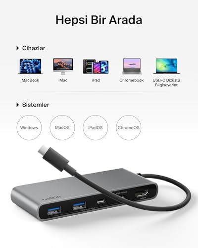 Alternative view of USB-C Hub, 7 Portlu, 60 Hz’de 4K HDMI Ekran Desteği, SD ve MicroSD Yuvaları, 100 W Güç İletimi, 5 Gbps Veri Aktarımı, MacBook, iPad Pro, Chromebook için USB-C Çoklu Port Adaptörü, HDMI 2.0, Gri