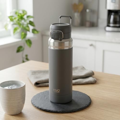 Paslanmaz Çelik Termos Matara - 1000 ML (1 Litre) Kapasiteli, Renk Seçenekli Isı Yalıtımlı Çelik Suluk (GRİ) - Görsel 3