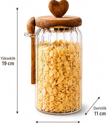 Akasya Kapaklı Cam Kavanoz 760 ML Kaşıklı | Hava Geçirmez Baharatlık Çay Kahve Şeker Saklama Kabı - Görsel 3
