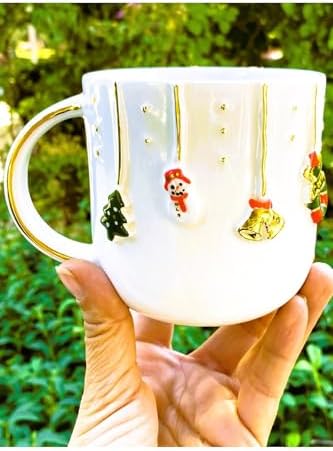 CW Celine's Wonders Premium Kalite 24 Ayar Altın Detaylı El Yapımı Christmas Mug 450 Ml Gold - Görsel 3