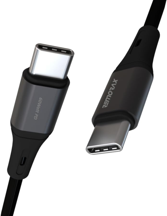 2Adet x 2Metre Type C-C Kablo Seti, 60Watt PD Hızlı Şarj, iPhone 15/16/17 ve Andoid İçin, Siyah/Antrasit Metal, REMORAX (2Adet x 2Metre Siyah) - Görsel 3