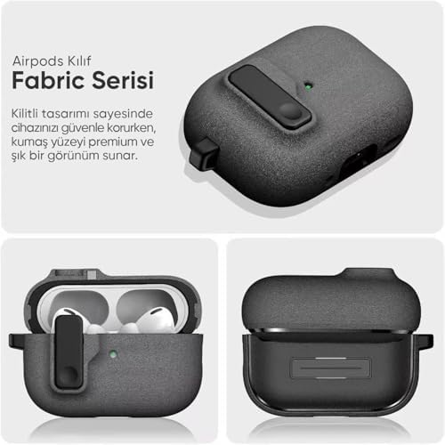 Alternative view of Airpods 4 ile Uyumlu Fabric Serisi Özel Kilitli Tasarım ve Kumaş Yüzeyli Kılıf Darbelere Karşı Koruyucu Kapak (Gri, Airpods 4)