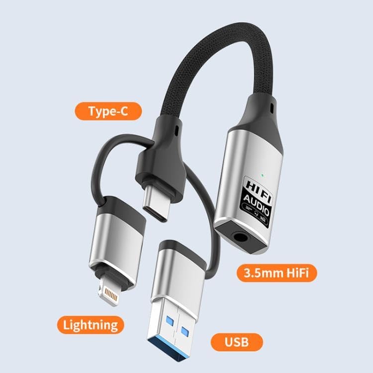 Lightning Type-C USB Girişli 3.5mm Hi-Fi Ses Dönüştürücü Adaptör | DAC Çipli Harici Ses Kartı | Kulaklık Mikrofon Destekli | Canlı Yayın Vlog PC Telefon | ZR1206 - Görsel 3