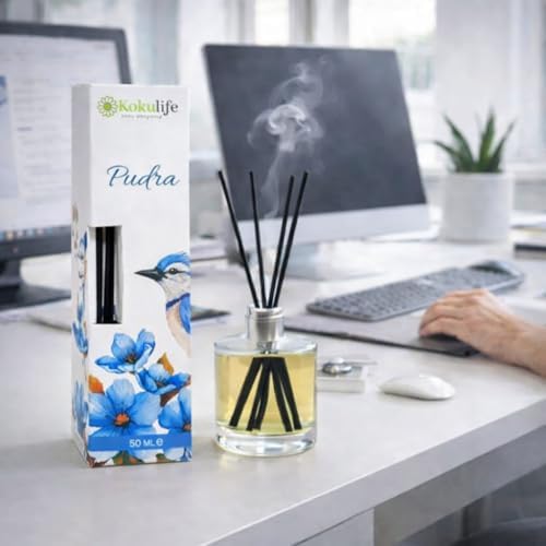 Pudra Koku Çubuklu Oda Kokusu Reed Diffuser 50 ML Uzun Süre Kalıcı Ev Ofis Salon Yatak Odası Dekoratif Ortam Kokulandırıcı